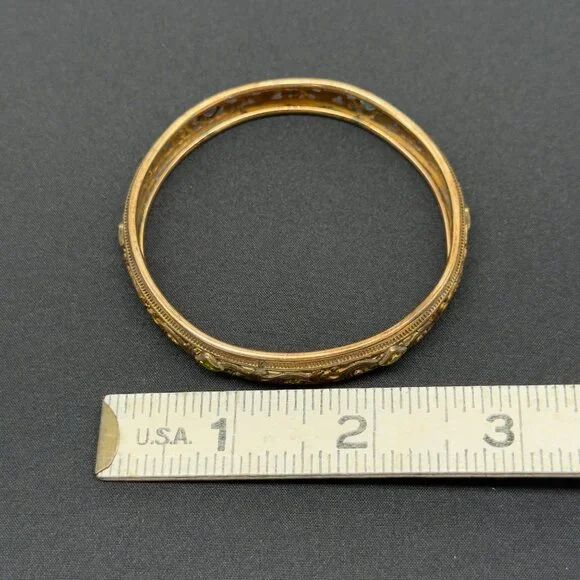 Vintage Filigree Gold and Glass Gem Bangle Bracelet Signed PB&R - Picture 8 of 9